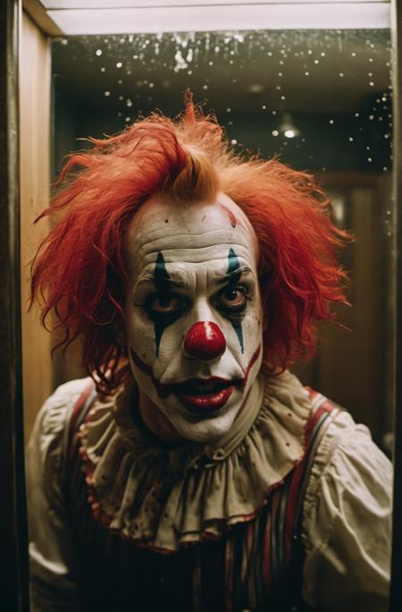 00112-A cinematic photo of a 25 year old half american half scottish killer clown, big forehead, red clown wig, running into a glass m.png